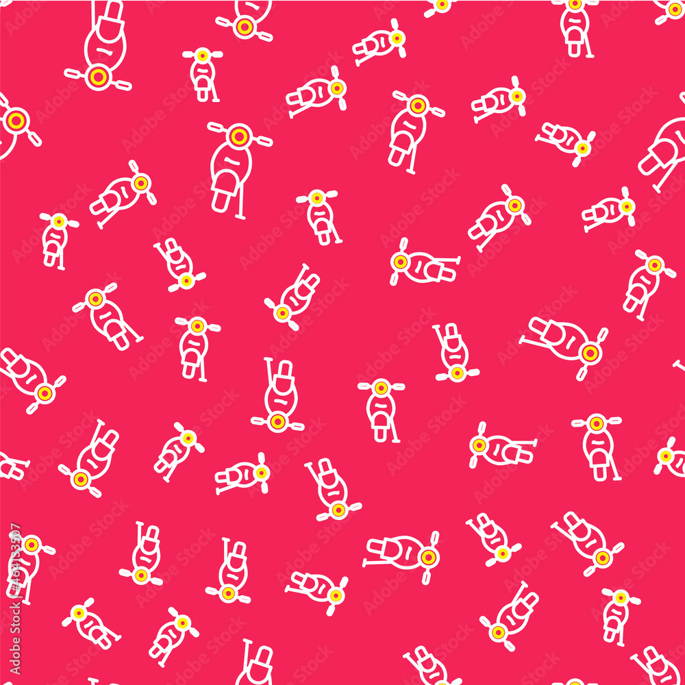 Line Scooter icon isolated seamless pattern on red background. Vector
