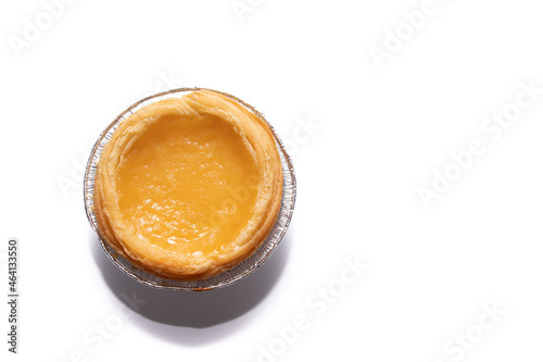 Pasteis de nata, typical pastry from Lisbon - Portugal, isolated on white background. Portuguese cuisine concept.