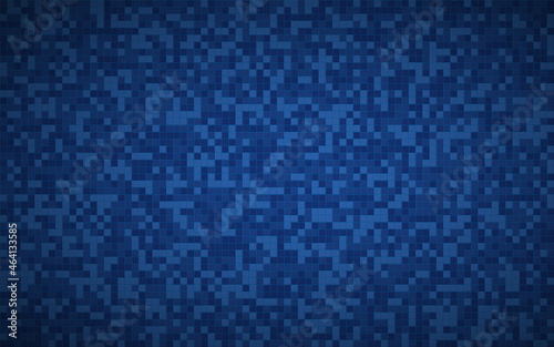 Geometric abstract square background. Blue mosaic look modern vector texture. Pixel pattern. Simple metallic illustration