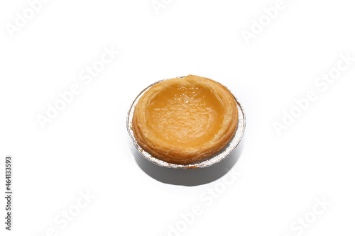 Pasteis de nata, typical pastry from Lisbon - Portugal, isolated on white background. Portuguese cuisine concept.