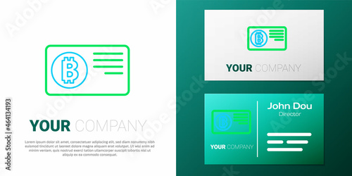 Line Credit card with bitcoin icon isolated on white background. Online payment. Cash withdrawal. Modern method of payment. Colorful outline concept. Vector