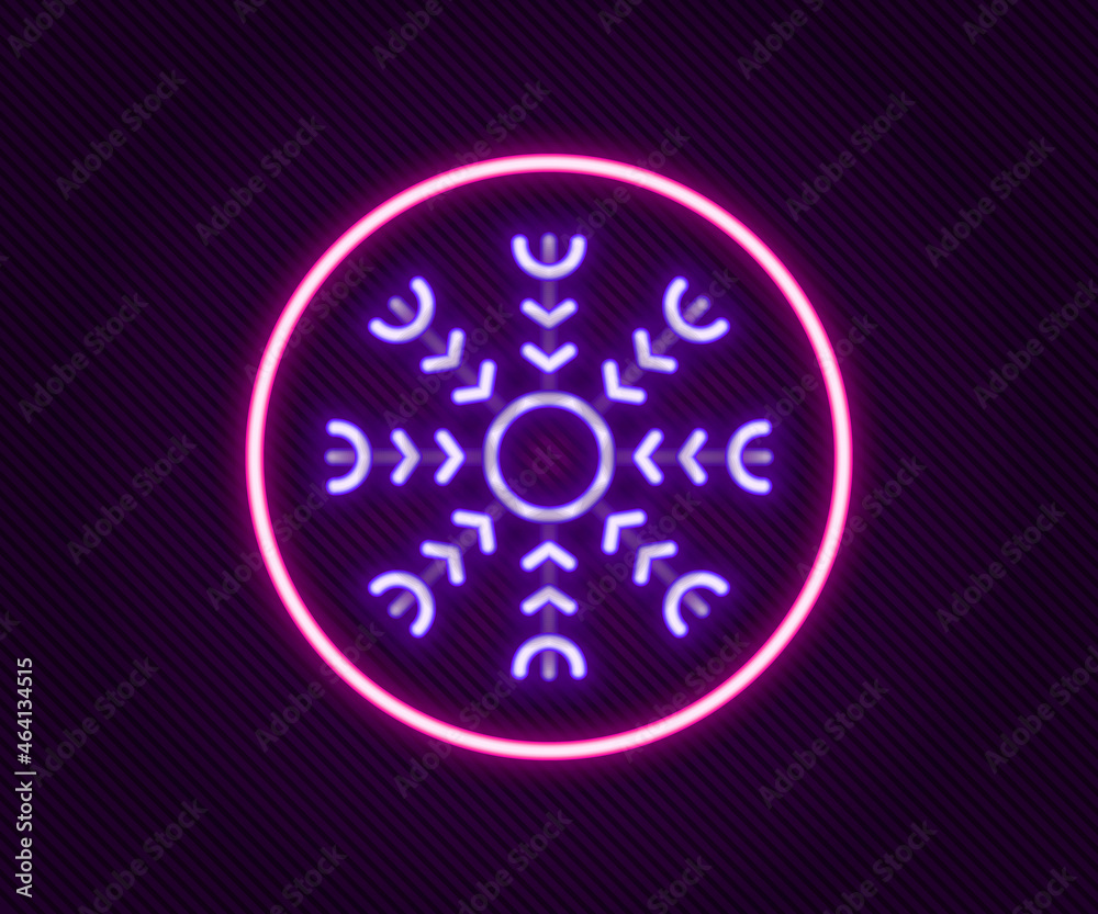 Glowing neon line Snowflake icon isolated on black background. Colorful outline concept. Vector