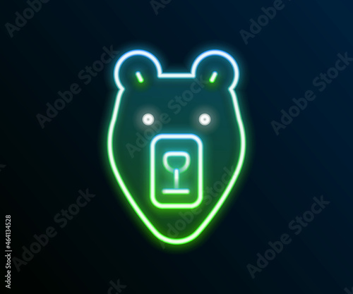 Glowing neon line Bear head icon isolated on black background. Colorful outline concept. Vector