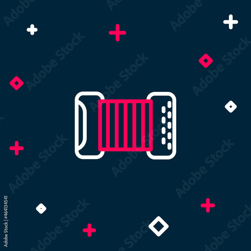 Line Musical instrument accordion icon isolated on blue background. Classical bayan, harmonic. Colorful outline concept. Vector