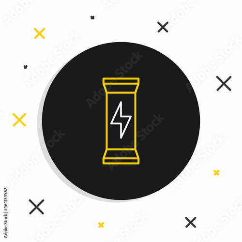 Line Sports nutrition bodybuilding proteine power drink and food icon isolated on white background. Colorful outline concept. Vector