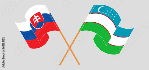 Photography Crossed and waving flags of Slovakia and Uzbekistan