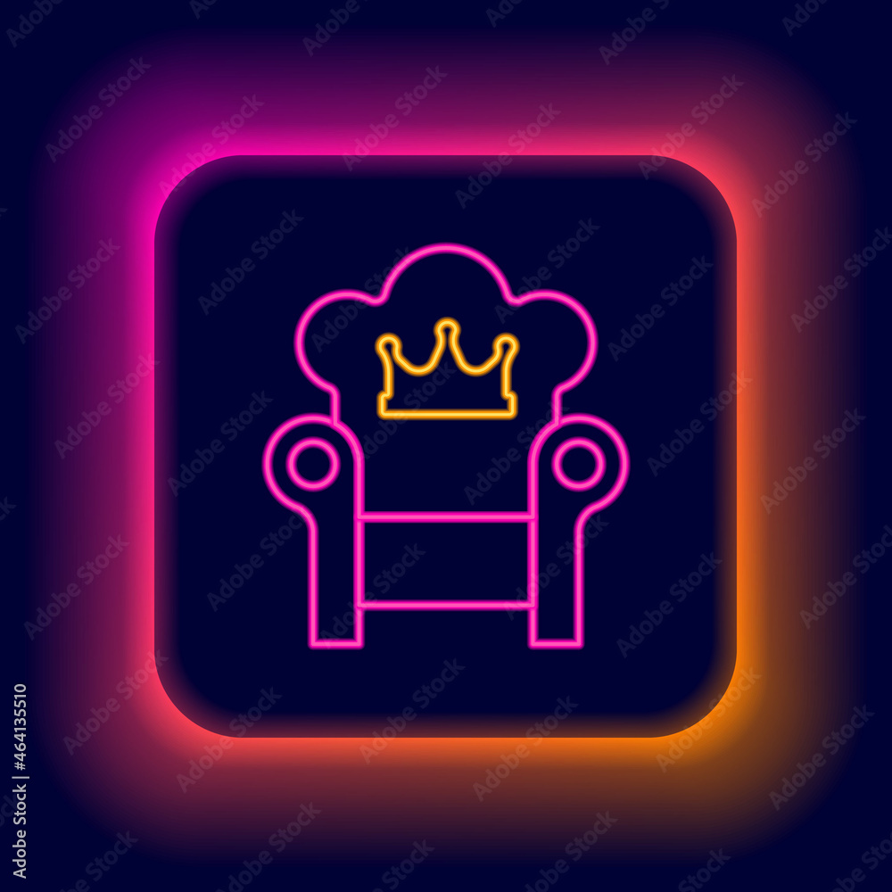 Glowing neon line Medieval throne icon isolated on black background. Colorful outline concept. Vector Glowing neon line Medieval throne icon isolated on black background. Colorful outline concept. Vector
