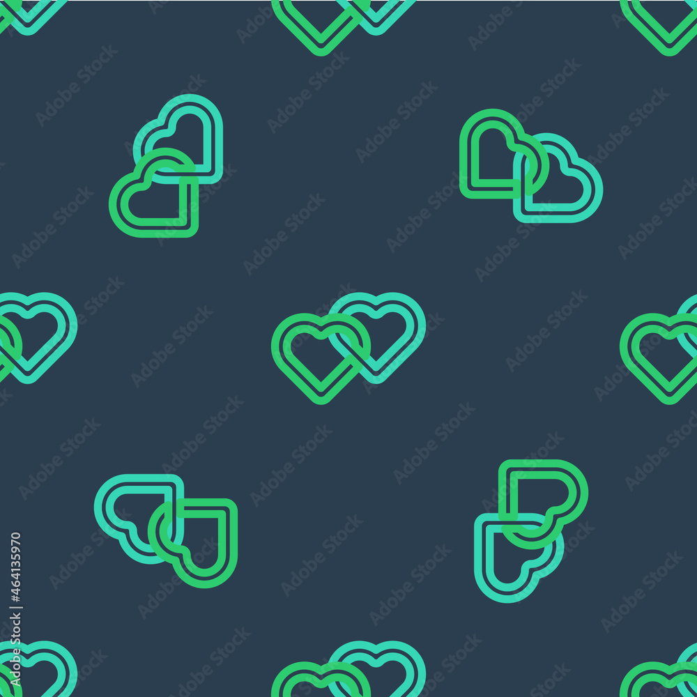 Line Two Linked Hearts icon isolated seamless pattern on blue background. Romantic symbol linked, join, passion and wedding. Valentine day symbol. Vector Line Two Linked Hearts icon isolated seamless pattern on blue background. Romantic symbol linked, join, passion and wedding. Valentine day symbol. Vector