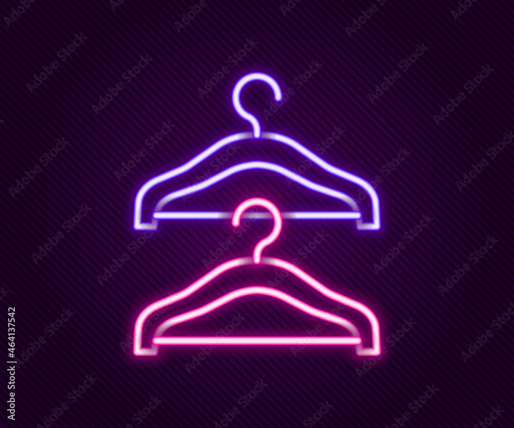 Glowing neon line Hanger wardrobe icon isolated on black background. Cloakroom icon. Clothes service symbol. Laundry hanger sign. Colorful outline concept. Vector Glowing neon line Hanger wardrobe icon isolated on black background. Cloakroom icon. Clothes service symbol. Laundry hanger sign. Colorful outline concept. Vector