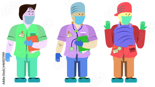 Three variants of doctors in medical masks