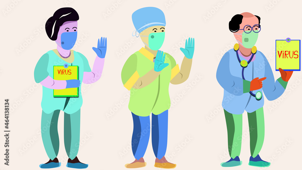 Three variants of doctors in medical masks