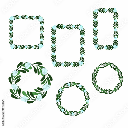 Vector Christmas frame with mistletoe. Hand-drawn illustration for congratulations and invitations with wreath and frame. Set of decorative Christmas wreaths and frames with mistletoe.