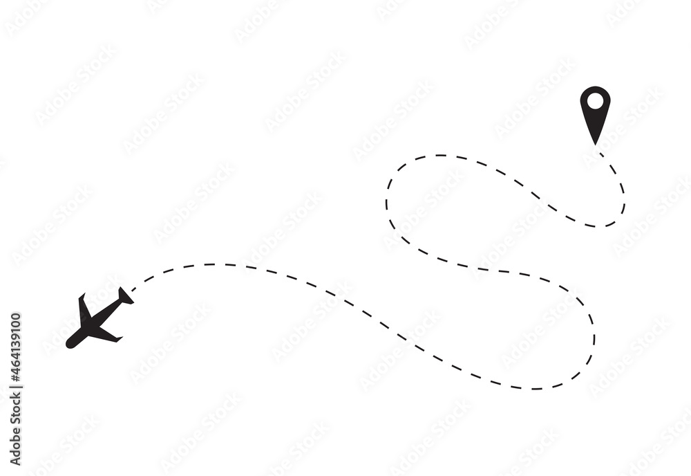Airplane line route icon isolated on white background. Airplane line route icon for web site, poster, placard, ad, cover and print materials. Airplane line vector illustration Airplane line route icon isolated on white background. Airplane line route icon for web site, poster, placard, ad, cover and print materials. Airplane line vector illustration