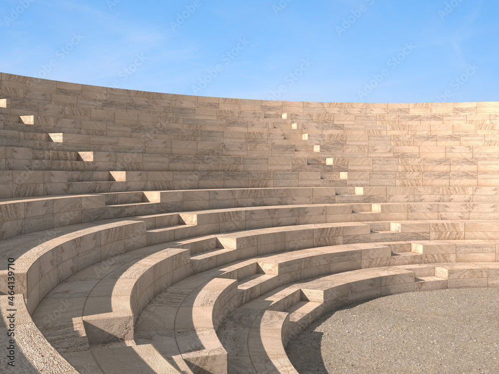 3d rendering of a classic amphitheatre with stone steps - obrazy, fototapety, plakaty 