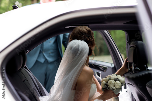 bride in car