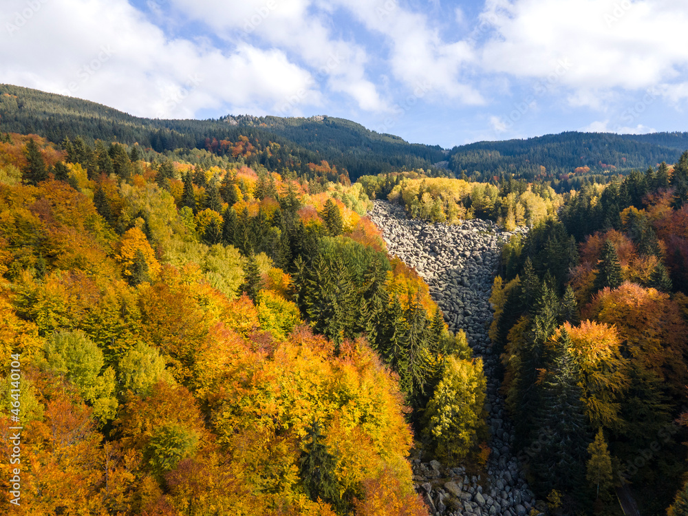 Aerial autumn view of Stone river at Vitosha Mountain, Bulgaria