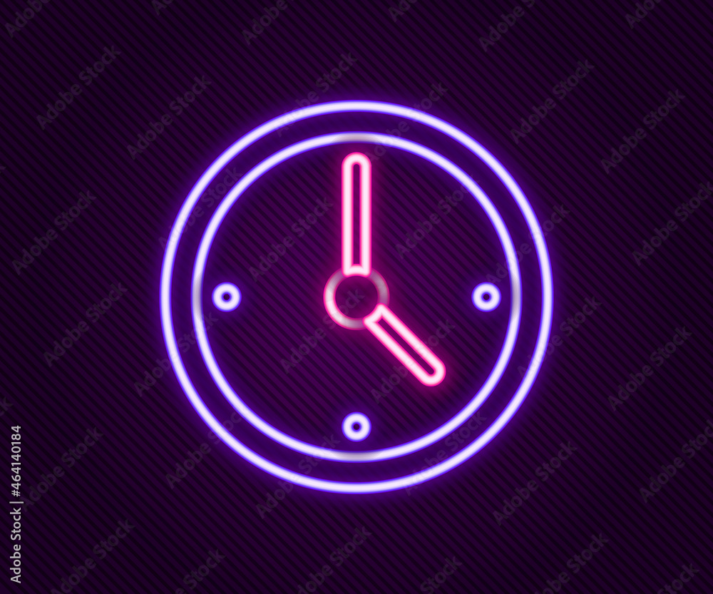 Glowing neon line Clock icon isolated on black background. Time symbol. Colorful outline concept. Vector Glowing neon line Clock icon isolated on black background. Time symbol. Colorful outline concept. Vector