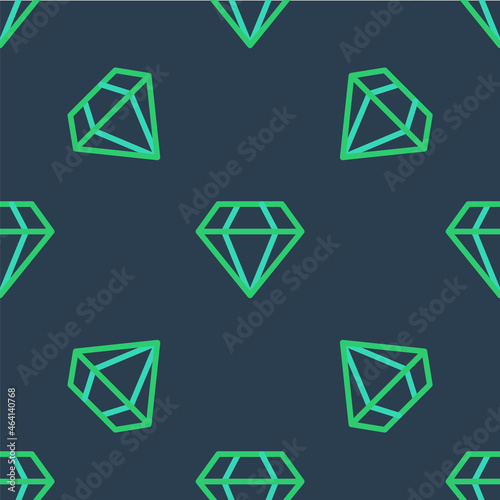 Line Diamond icon isolated seamless pattern on blue background. Jewelry symbol. Gem stone. Vector