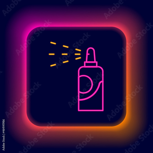 Glowing neon line Spray can for hairspray, deodorant, antiperspirant icon isolated on black background. Colorful outline concept. Vector