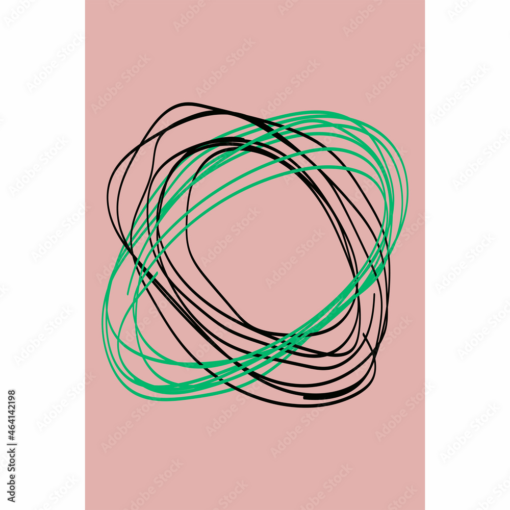 Abstract green and black doodle on pink, vector Abstract green and black doodle on pink, vector