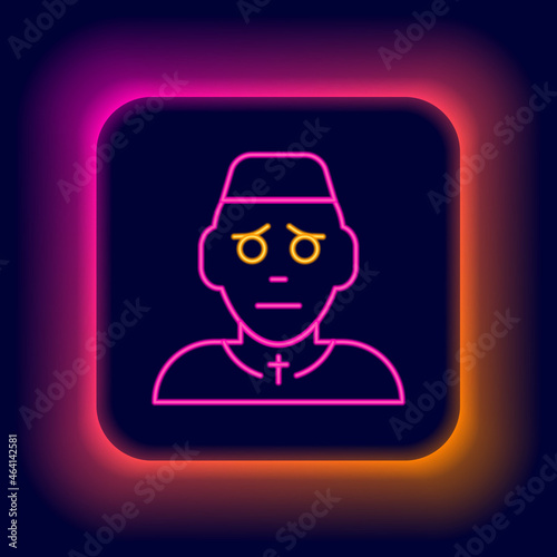 Glowing neon line Priest icon isolated on black background. Colorful outline concept. Vector