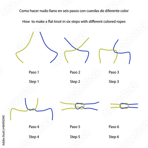 Como hacer nudo llano en seis pasos con cuerdas de diferente color