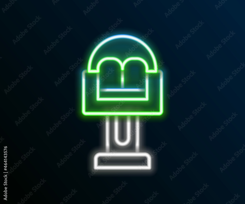 Glowing neon line Attraction carousel icon isolated on black background. Amusement park. Childrens entertainment playground, recreation park. Colorful outline concept. Vector Glowing neon line Attraction carousel icon isolated on black background. Amusement park. Childrens entertainment playground, recreation park. Colorful outline concept. Vector