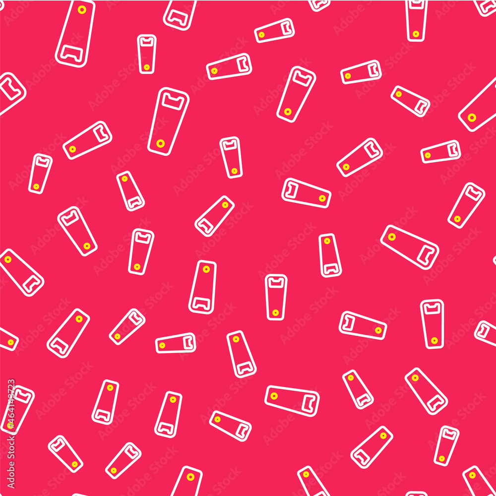 Line Bottle opener icon isolated seamless pattern on red background. Vector Line Bottle opener icon isolated seamless pattern on red background. Vector