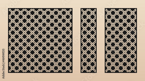 Laser cut patterns. Abstract geometric pattern with square grid, net, mesh, lattice, diamond shapes. Decorative stencil for laser cutting of wood, metal, paper, plastic. Aspect ratio 1:1, 1:4, 1:2