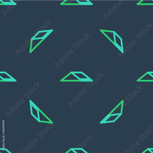 Line Skate park icon isolated seamless pattern on blue background. Set of ramp, roller, stairs for a skatepark. Extreme sport. Vector