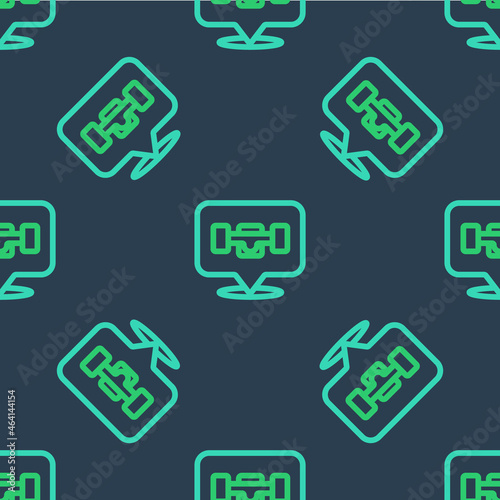 Line Skateboard wheel icon isolated seamless pattern on blue background. Skateboard suspension. Skate wheel. Vector