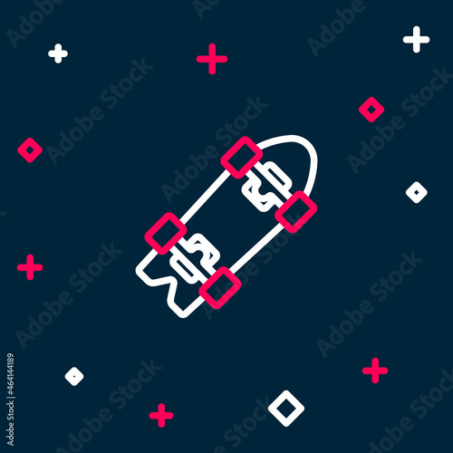 Line Longboard or skateboard cruiser icon isolated on blue background. Extreme sport. Sport equipment. Colorful outline concept. Vector