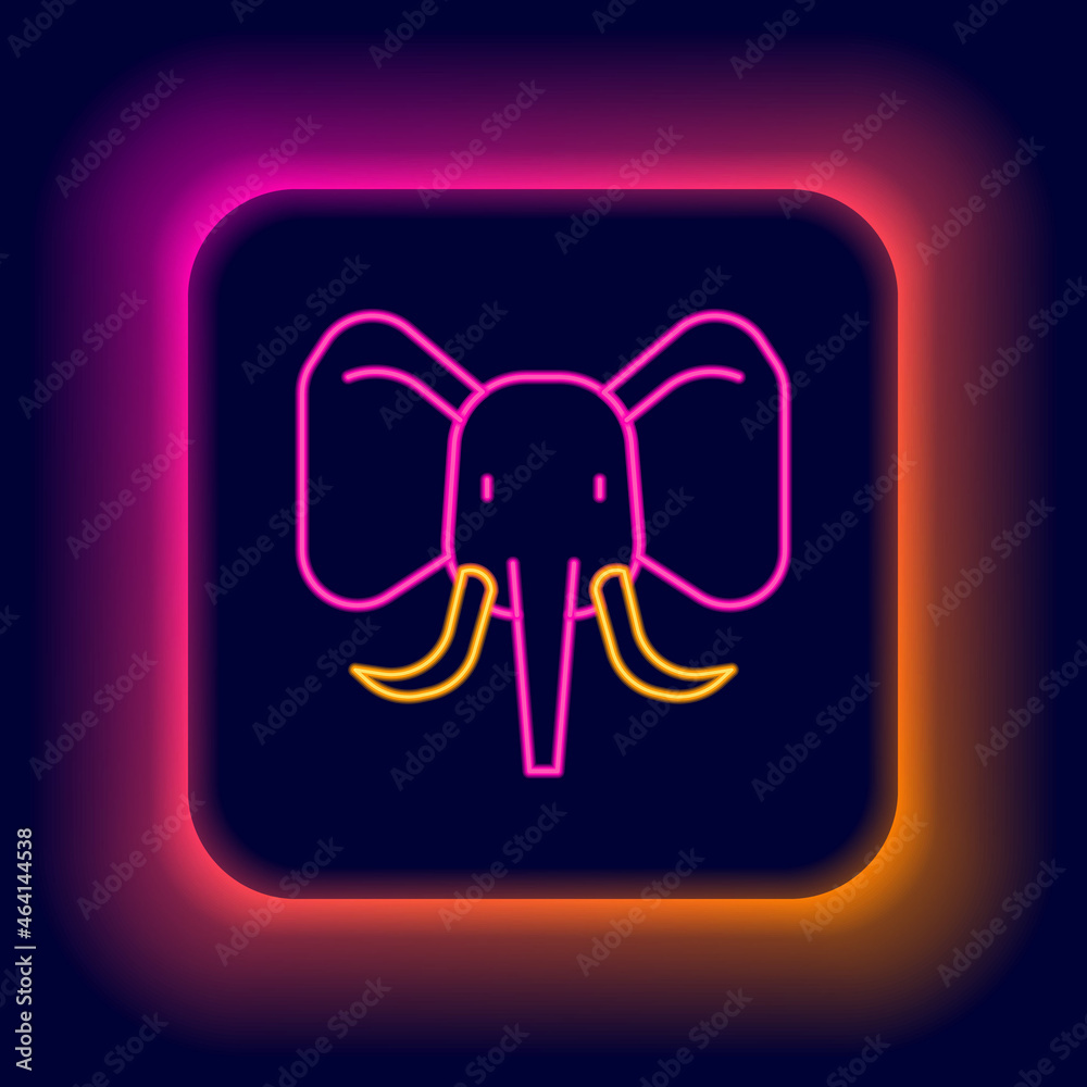 Glowing neon line Elephant icon isolated on black background. Colorful outline concept. Vector Glowing neon line Elephant icon isolated on black background. Colorful outline concept. Vector