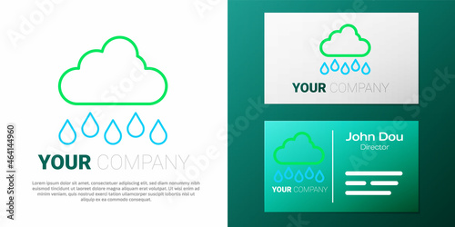 Line Cloud with rain icon isolated on white background. Rain cloud precipitation with rain drops. Colorful outline concept. Vector