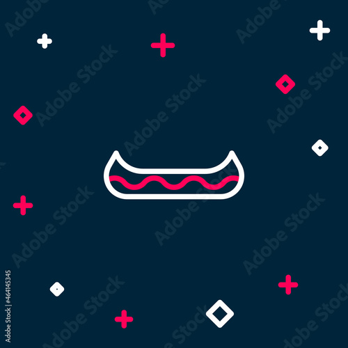 Line Kayak and paddle icon isolated on blue background. Kayak and canoe for fishing and tourism. Outdoor activities. Colorful outline concept. Vector