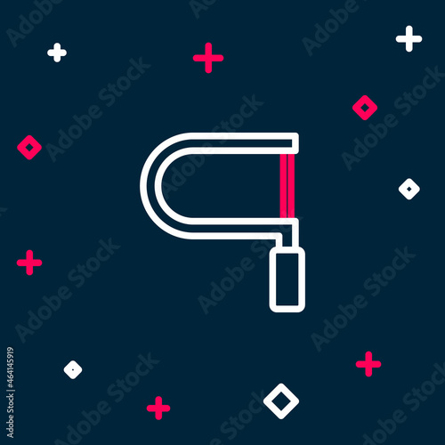 Line Hacksaw icon isolated on blue background. Metal saw for wood and metal. Colorful outline concept. Vector