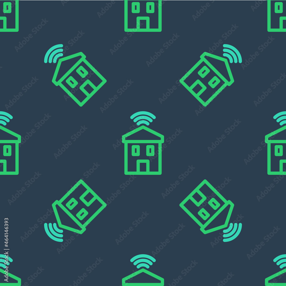 Line Smart home with wi-fi icon isolated seamless pattern on blue background. Remote control. Vector Line Smart home with wi-fi icon isolated seamless pattern on blue background. Remote control. Vector