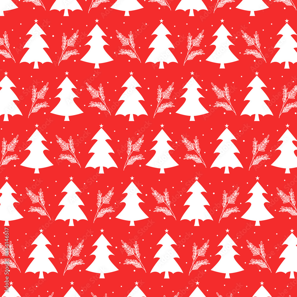 seamless christmas tree pattern in flat design