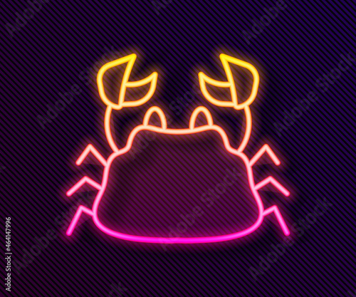 Glowing neon line Crab icon isolated on black background. Vector