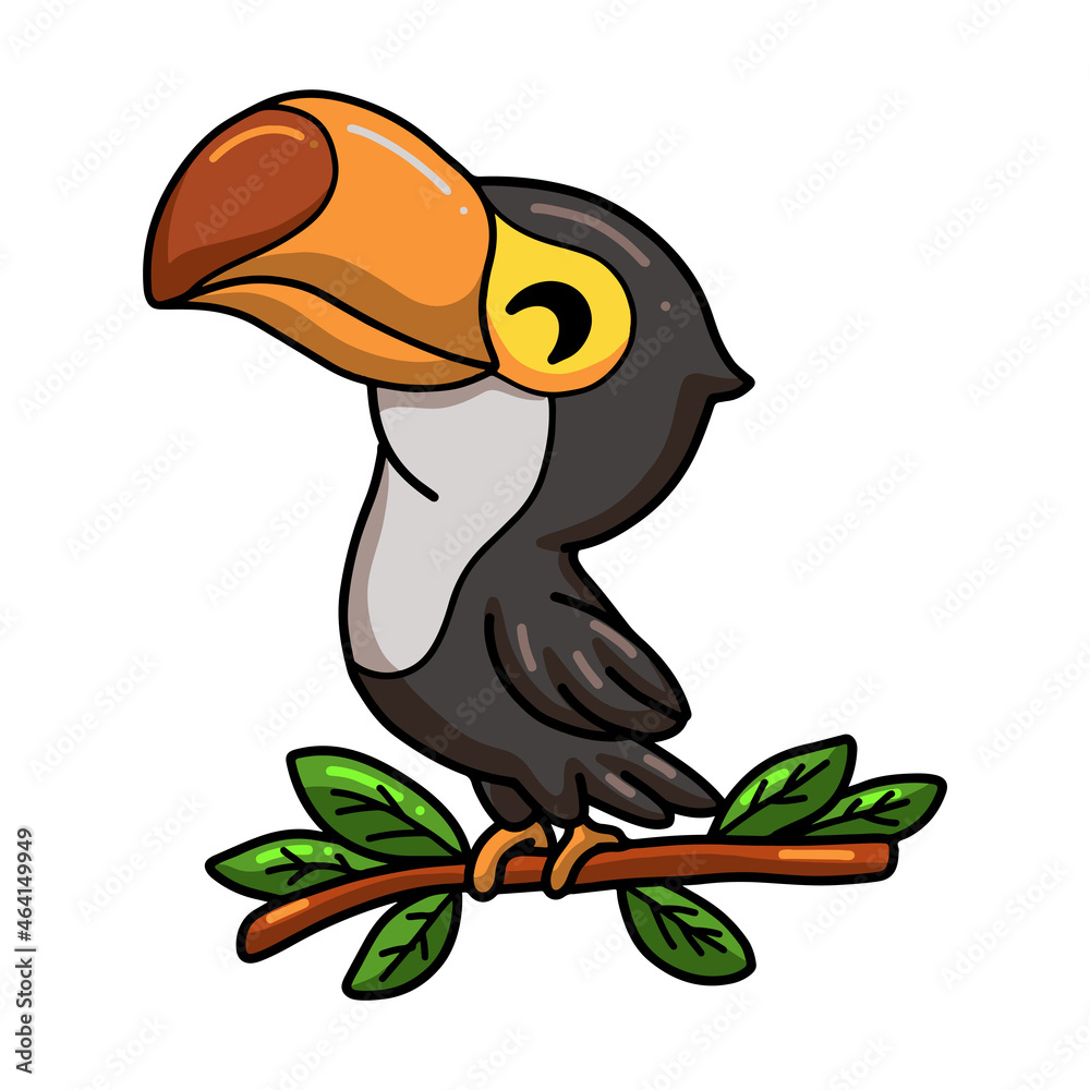 Obraz premium Cute little toucan bird cartoon on tree branch