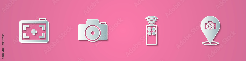 Set paper cut Photo camera, , Remote control for and icon. Paper art style. Vector Set paper cut Photo camera, , Remote control for and icon. Paper art style. Vector
