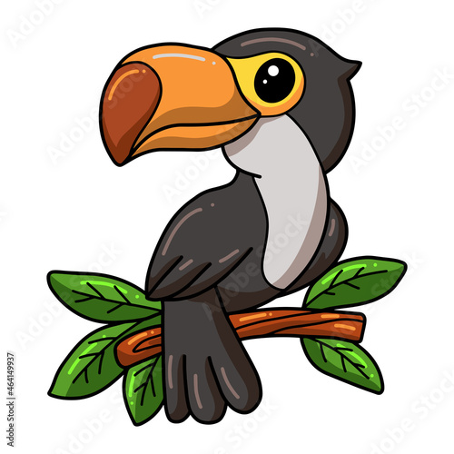 Cute little toucan bird cartoon on tree branch