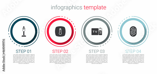 Set Vacuum cleaner, Thermostat, Multimedia and TV box receiver and Fingerprint. Business infographic template. Vector
