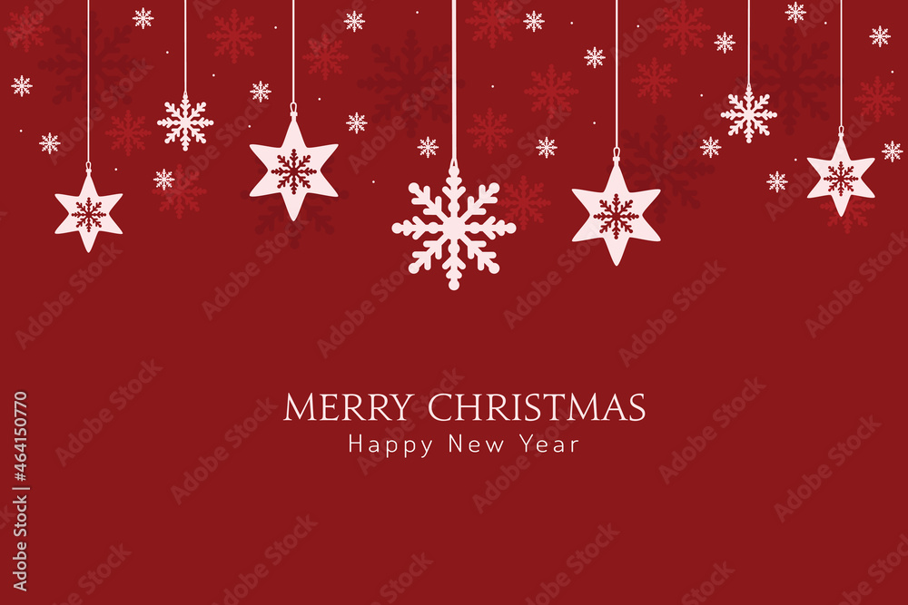 Merry Christmas greeting card, design of xmas with snowflakes hanging on red christmas background. Merry Christmas greeting card, design of xmas with snowflakes hanging on red christmas background.