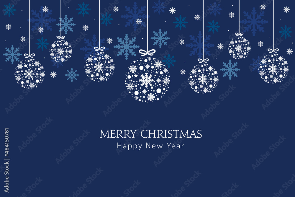 Blue Christmas background with snowflakes hanging. Vector design of winter holidays. Merry Christmas and Happy New Year greeting card. Blue Christmas background with snowflakes hanging. Vector design of winter holidays. Merry Christmas and Happy New Year greeting card.