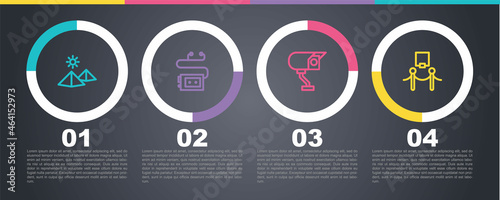 Set line Egypt pyramids, Museum audio guide, Security camera and Picture and rope barrier. Business infographic template. Vector