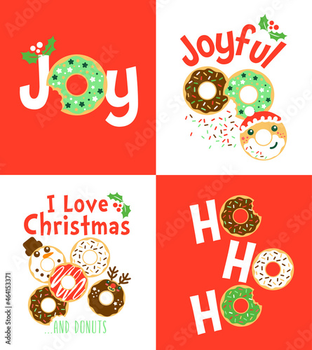 Christmas donuts character t-shirt designs with, Santa, snowman and reindeer icing design.