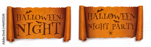 Halloween lettering. Set of old scroll with text for Halloween. Halloween night. Halloween night party. Vector illustration