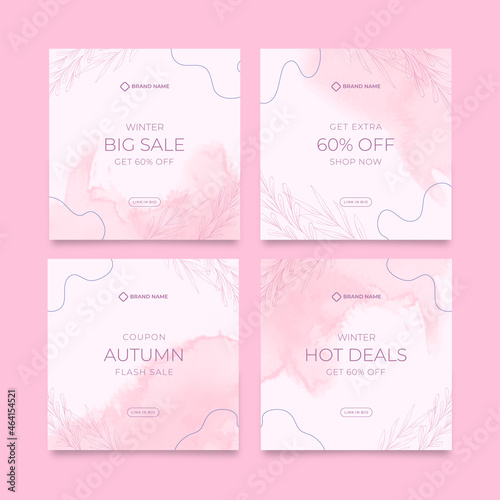 Beautiful pink watercolor social media post template