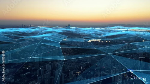 smart Connected city skyline. Futuristic network concept, city Technology.	
